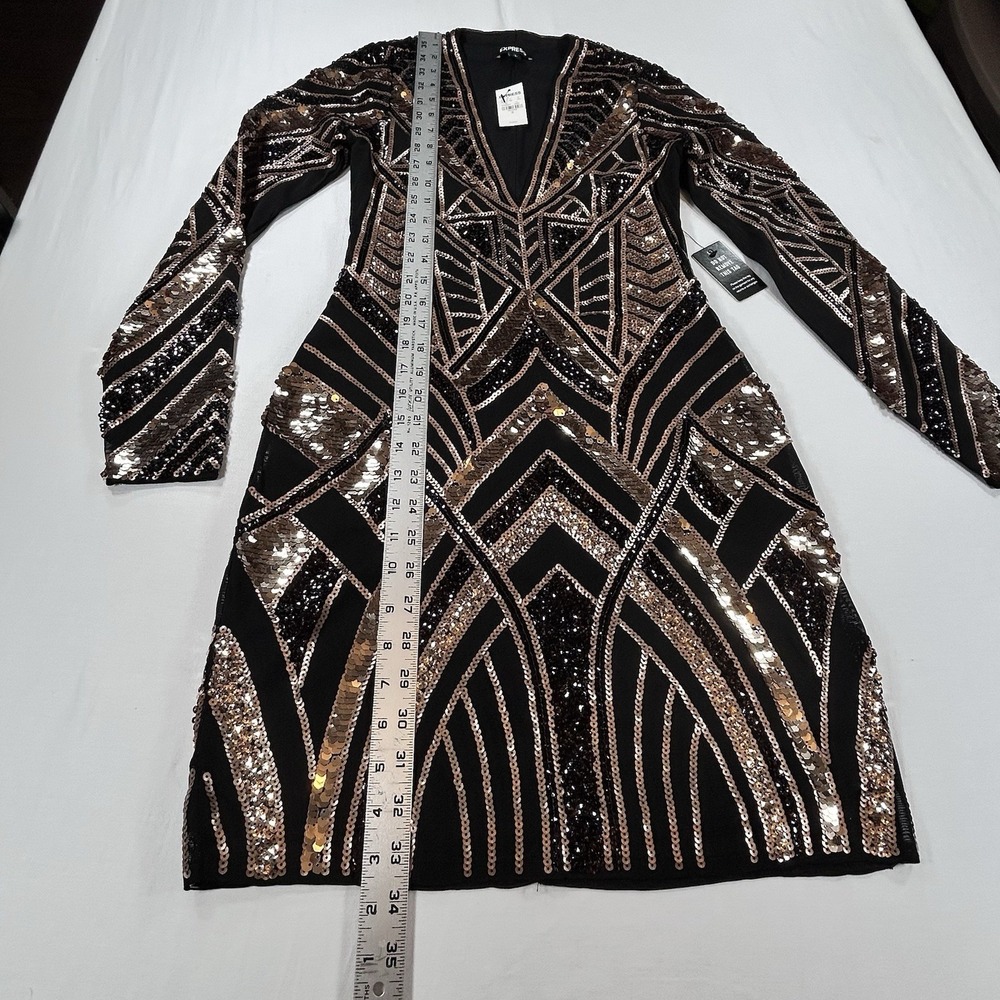 NEW EXPRESS Black Gold Sequin Geometric Bodycon Dress S Glam Holiday Party $118 - Picture 9 of 16